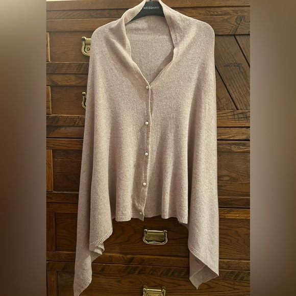 Wool Cashmere Blend Asymmetrical Poncho Wrap Knit Layering Top Made in Italy - Picture 1 of 10